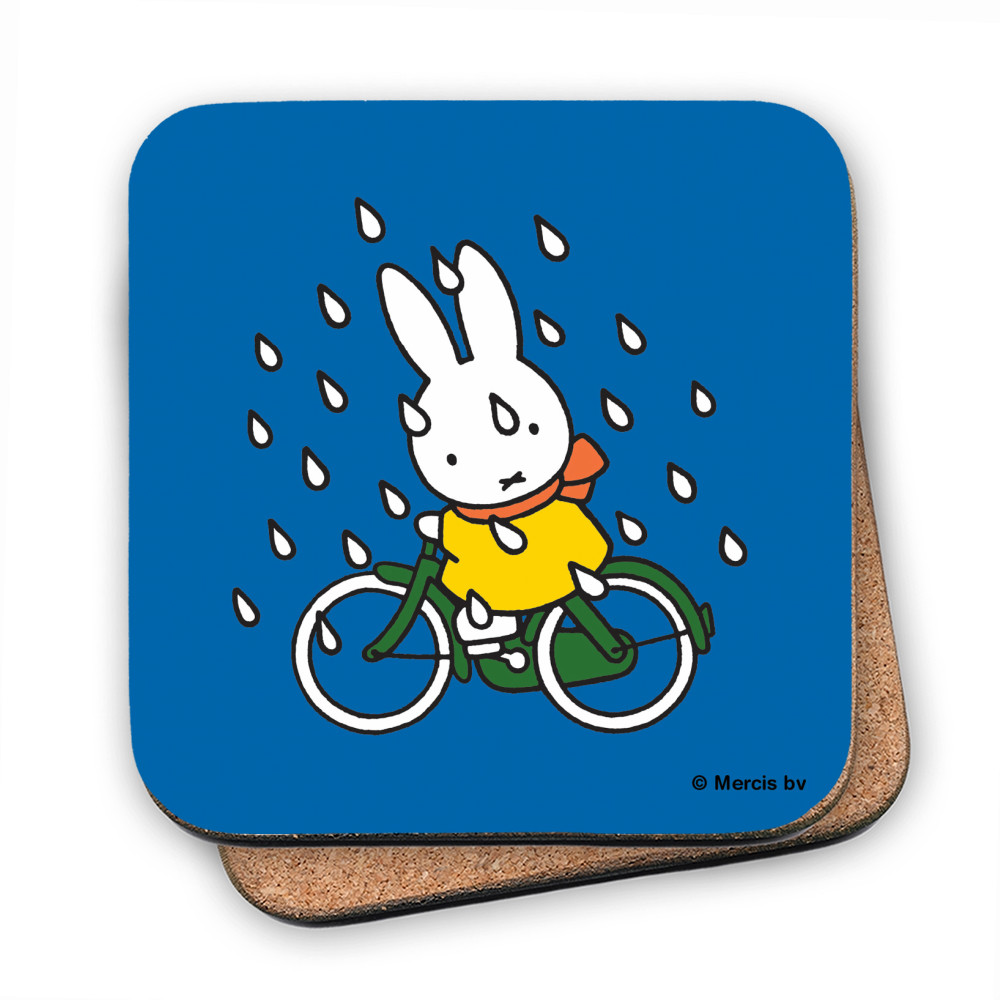 Miffy on Her Bike in the Rain Coaster Miffy on Her Bike in the Rain Coaster