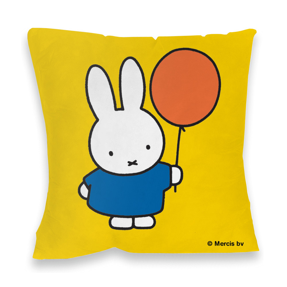 Miffy Holding a Balloon Faux Suede Feather Filled Cushion Miffy Holding a Balloon Faux Suede Feather Filled Cushion