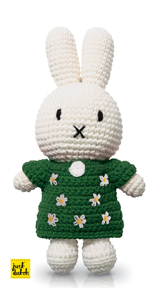 Miffy Handmade Crochet and her handmade green floral dress Miffy Handmade Crochet and her handmade green floral dress