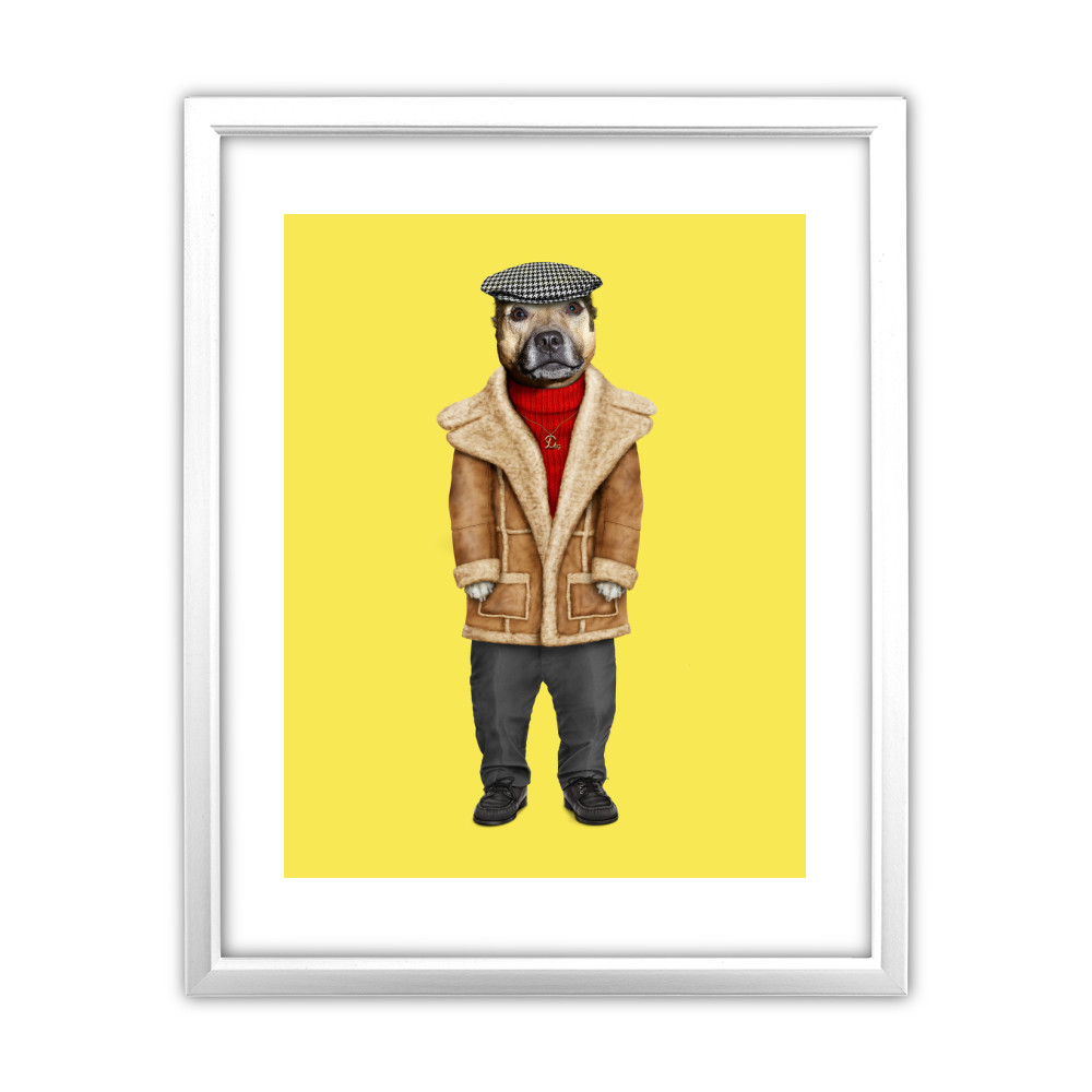 Dog Boy Pets Rock 11' by 14' White Framed Art Print Dog Boy Pets Rock 11' by 14' White Framed Art Print