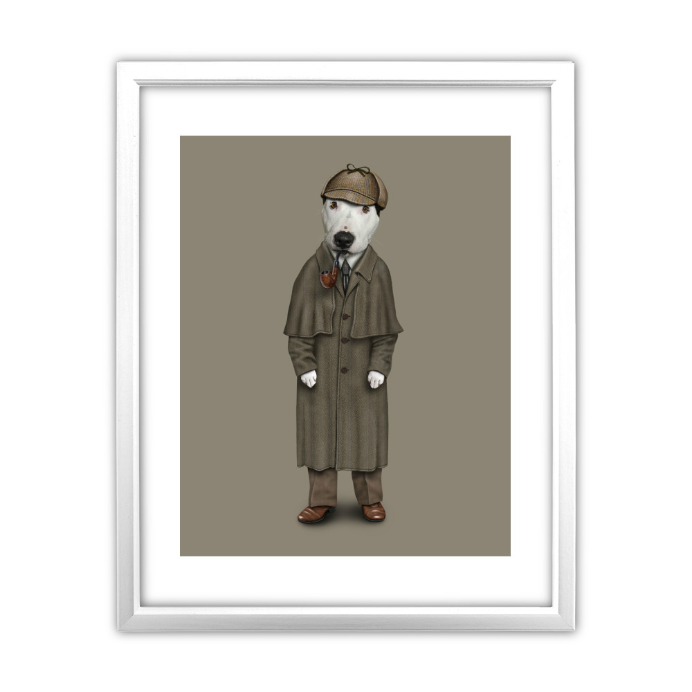 Detective Pets Rock 11' by 14' White Framed Art Print Detective Pets Rock 11' by 14' White Framed Art Print