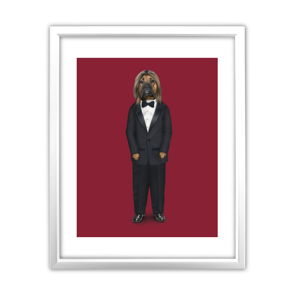 Hollywood Man Pets Rock White Framed Art Print Hollywood Man Pets Rock White Framed Art Print
