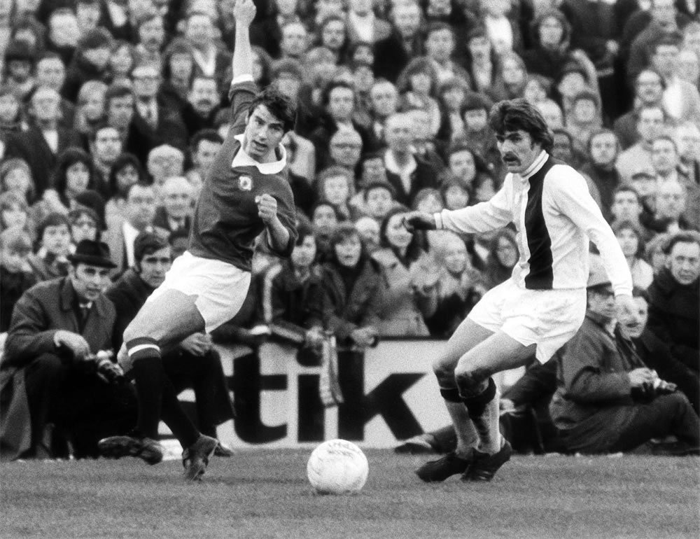 Manchester United player Martin Buchan.. Art Print